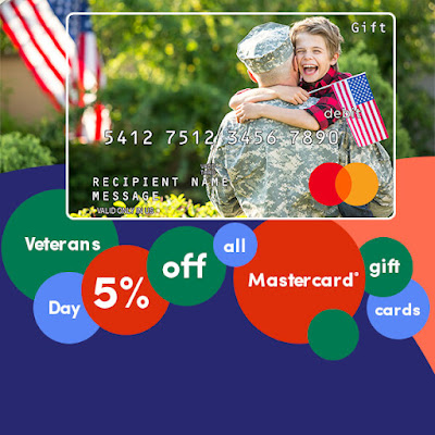 5% off Mastercard giftcards on giftcards.com for Veterans Day