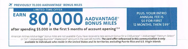 New Citi 80,000 American Airlines Miles Offer in mail