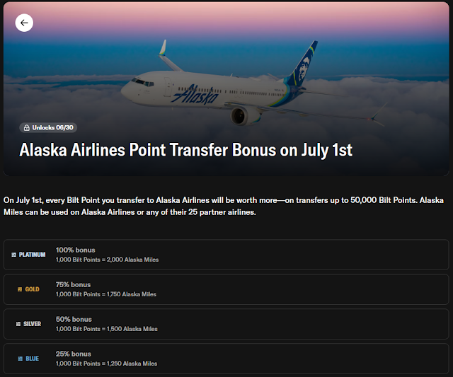Bilt transfer bonus to Alaska for July Rent Day