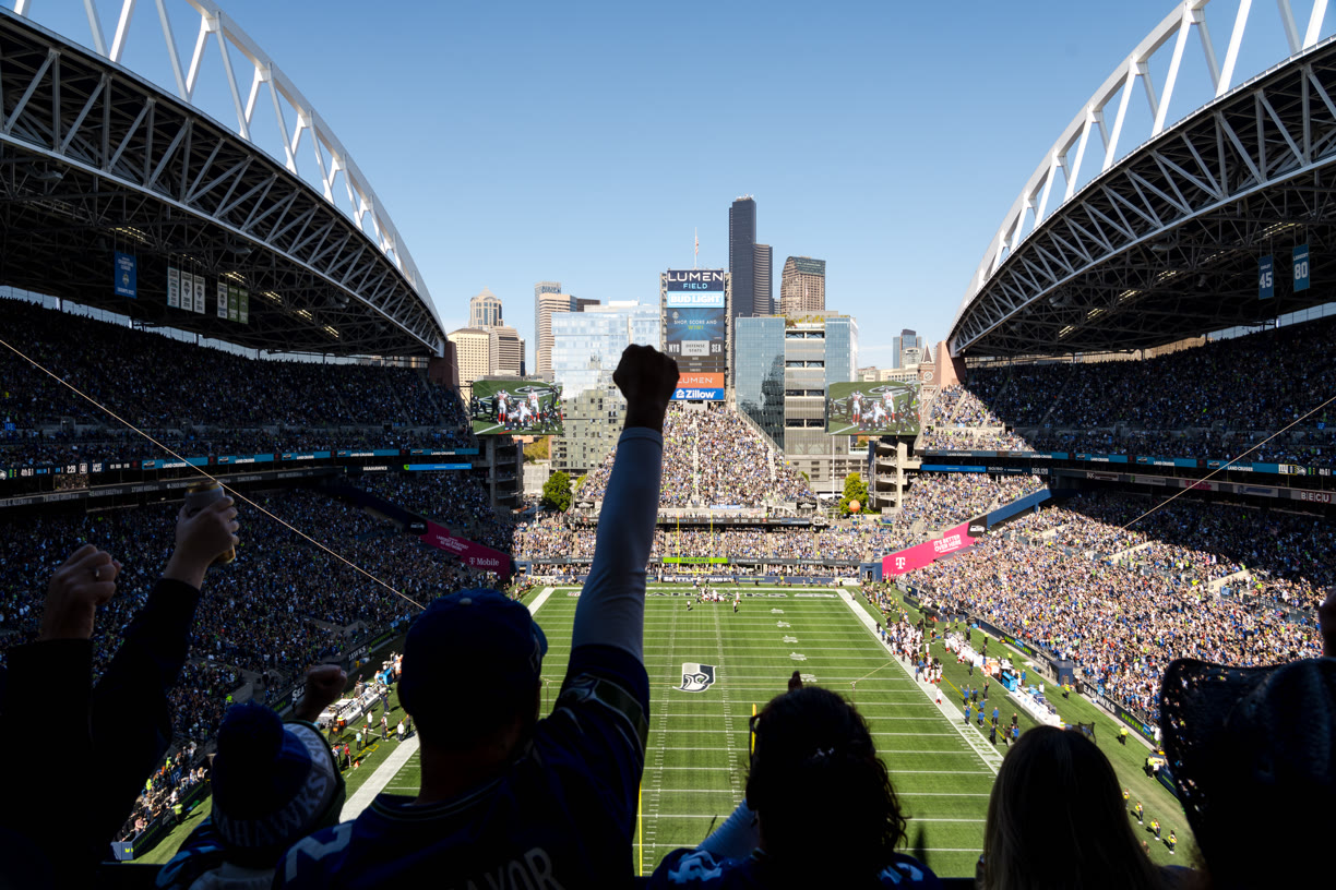 A sea of fans at Lumen Field during a home game
